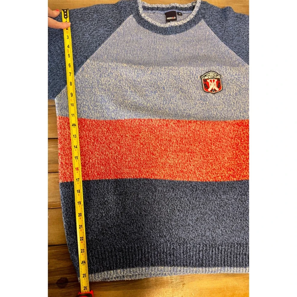 HEROD CRICKET CLUB Sweater Mens‎ XL Blue Red Stripe Raglan Crew Neck Knit